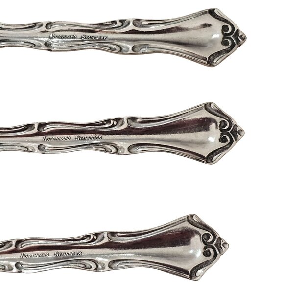 3 Northland model Soup Spoons inches stainless 90s vtg Baroque pierced floral in - Picture 10 of 11